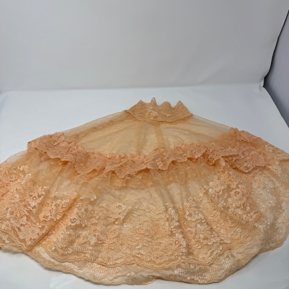Accessories - Vintage Peach Lace Capelet Sheer Mesh Victorian Ruffle High Neck Pearl Button 9